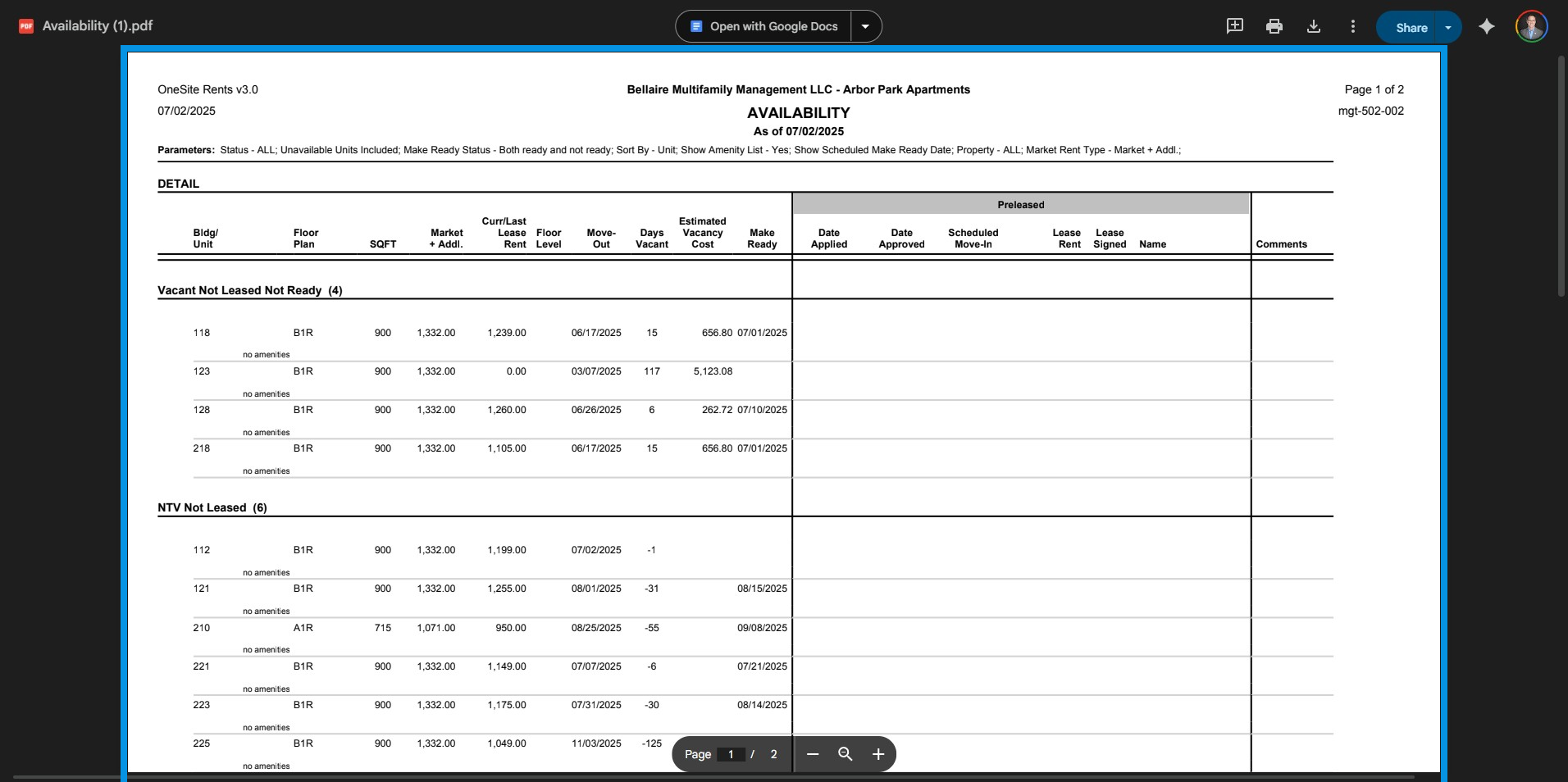 Verify property & report date.