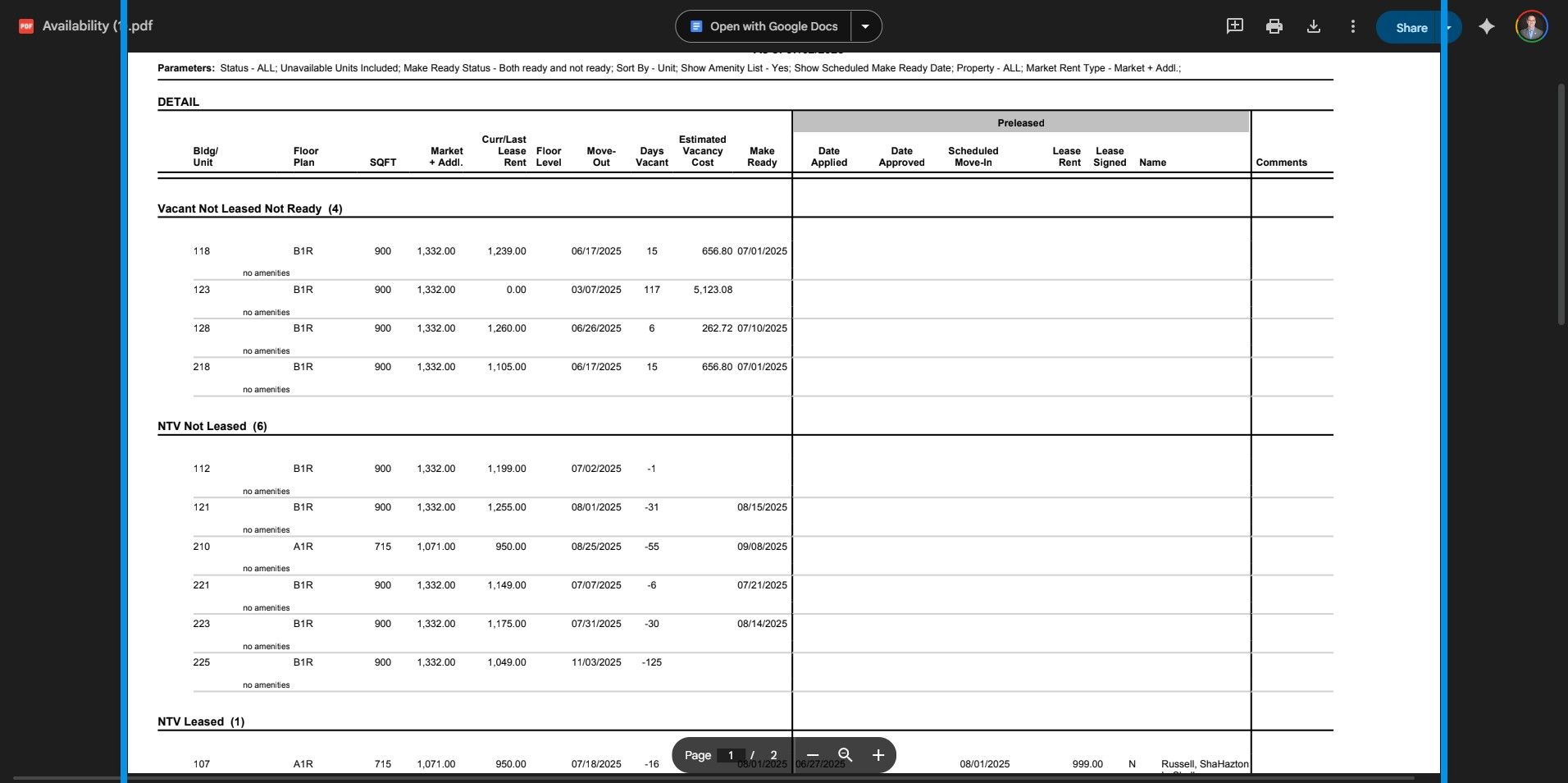 Count units vacant > 30 days.