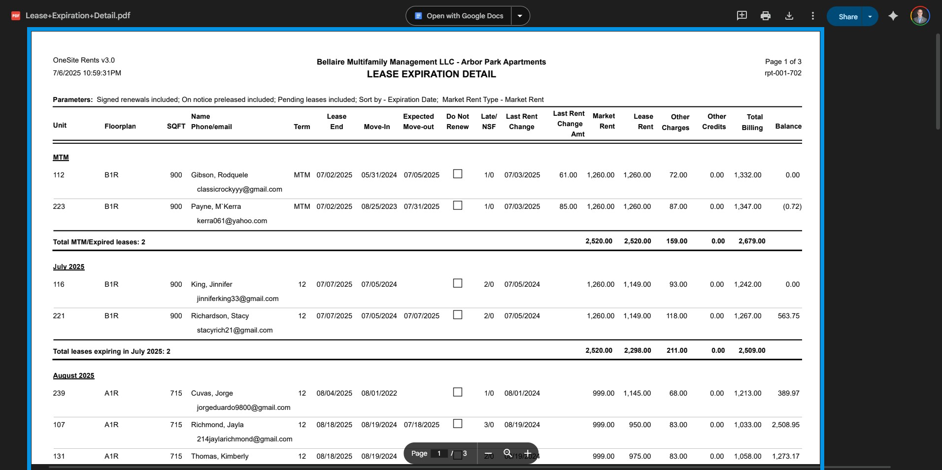 Identify monthly scheduled expirations.
